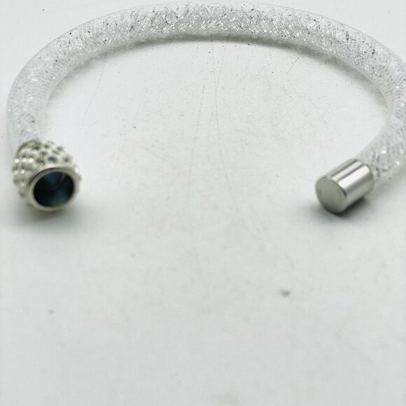 White Mesh Crystal Bead Bracelet Magnetic Clasp Sparkle - Picture 4 of 7